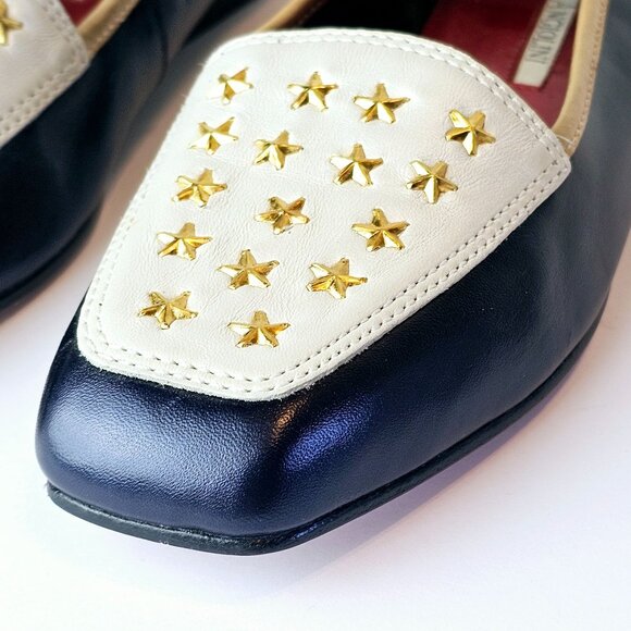 Vintage Enzo Angiolini Ealamel Blue Gold White Metallic Star Flats, 8W - Picture 6 of 10